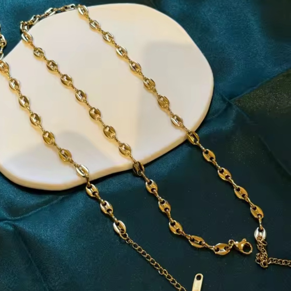 Gold Chain Coffee Bean Vintage Style Boho Necklace Brand New - Picture 5 of 5